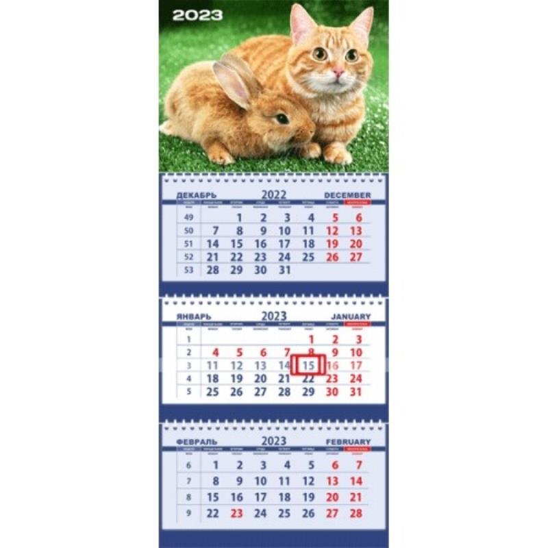 Календарь настенный квартальный 2023 г. Кролик и кот 3 пружины