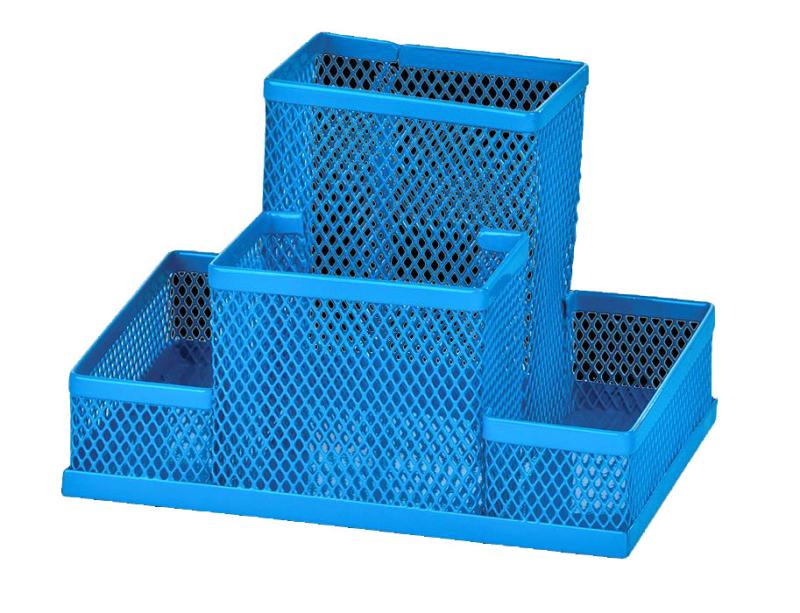 подставка настольная (ненаполненная) zibi 4 отделения металл прямоугольная сетка синяя  