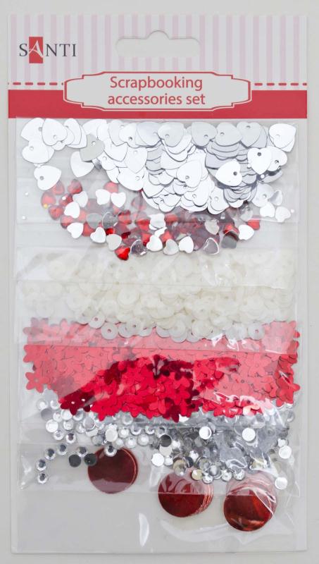 набор украшений для скрапбукинга 6 видов в наборе пластик, акрил, полиэстер бело-красный 20,5х11см santi 