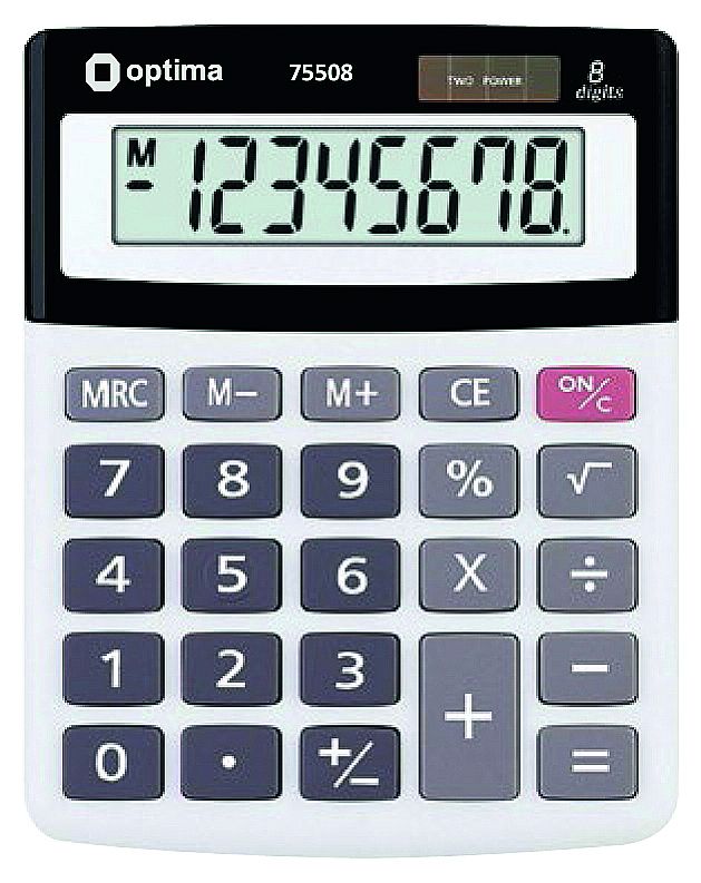 Калькулятор настольный Optima 75508 8 разрядов фиксированный угловой 134х107х34 серый