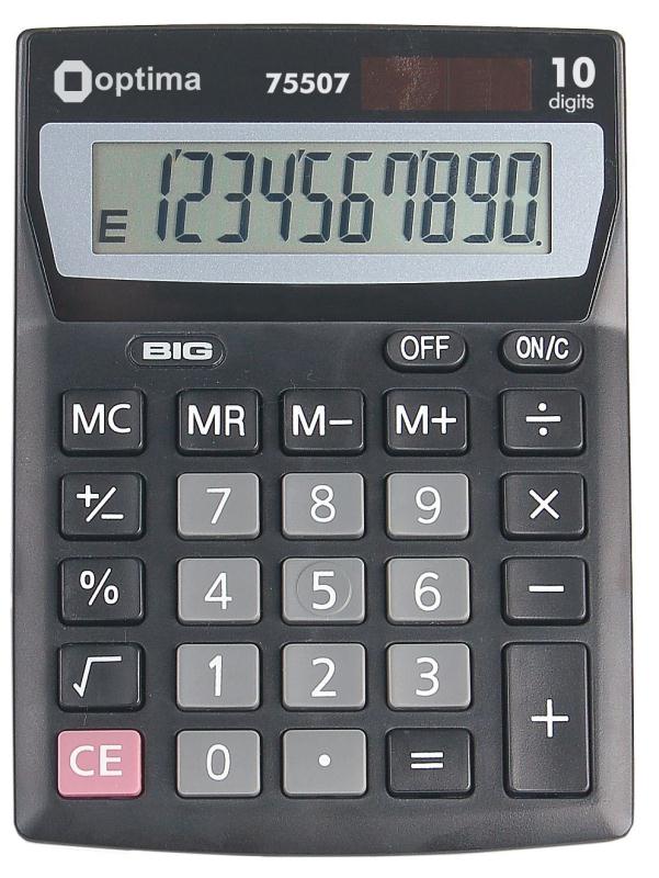 Калькулятор настольный Optima 75507 10 разрядов фиксированный угловой 137х103х32 черный