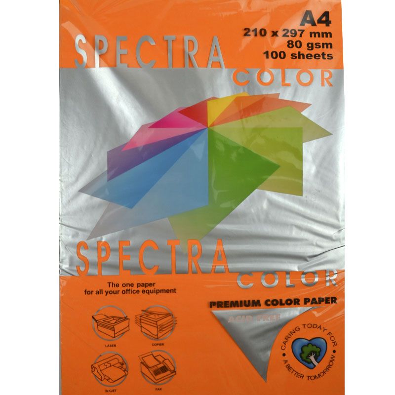 Бумага офисная цветная А4 100 листов Speсtra Color оранж.неон 80г/м2