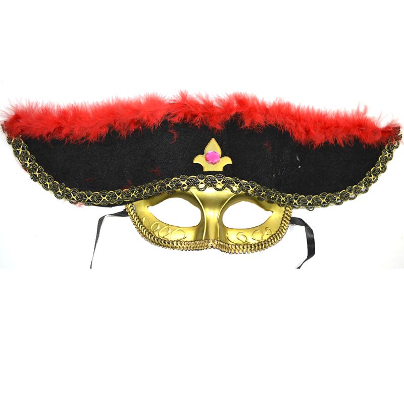 маска карнавальная венецианский пират пластик, перо  