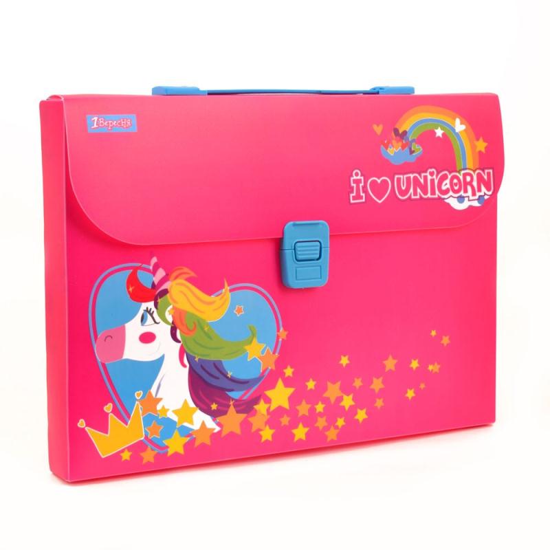 портфель-коробка школьный а4- 1 вересня magic unicorn 1 отдел пластик на застежке  