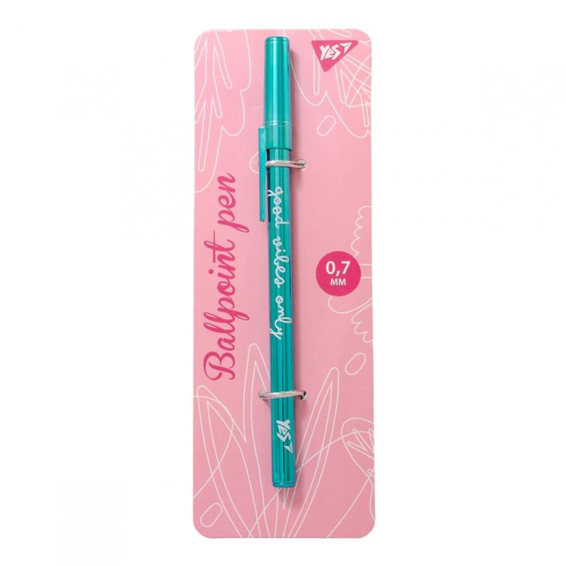 Ручка в индивидуальной упаковке Happy pen масляная (0,7мм) Yes стержень синий с колпачком корпус бирюзовый