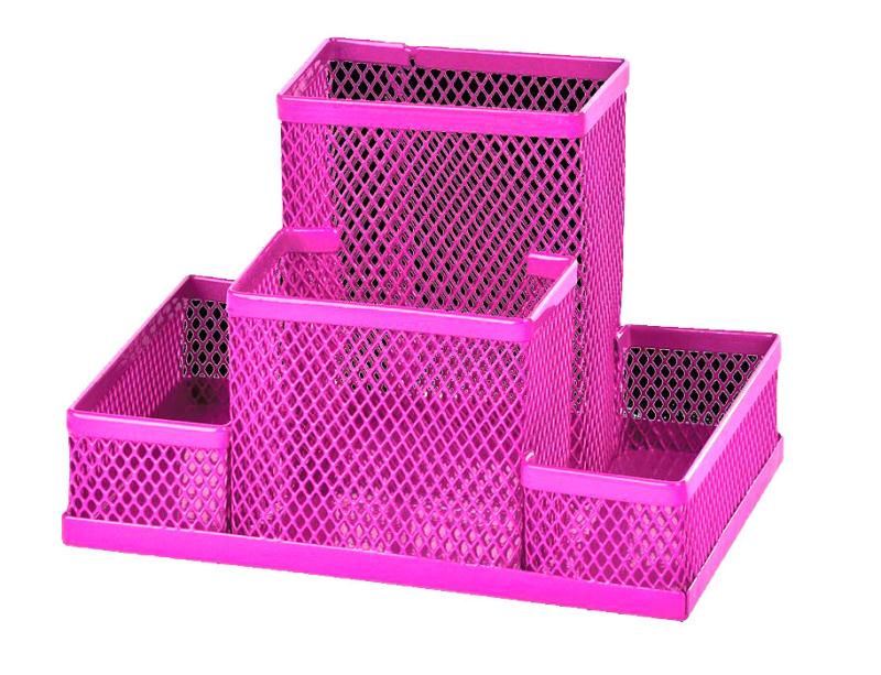 подставка настольная (ненаполненная) zibi 4 отделения металл прямоугольная сетка розовая  