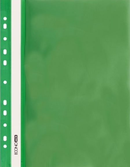 Скоросшиватель с перфорацией А4 Economix пластик прозрачный верх зеленый