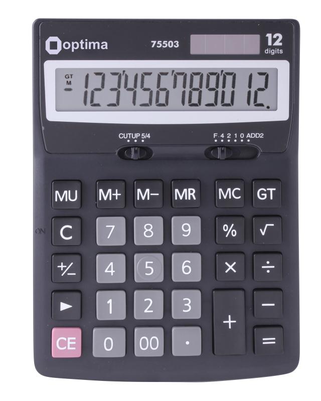 Калькулятор настольный Optima 75503 12 разрядов фиксированный угловой 170х132х22 черный