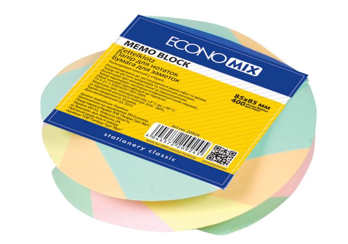 Бумага для заметок отрывная прямоугольная в спирали 65х75мм 400 л. белая + цветная Economix