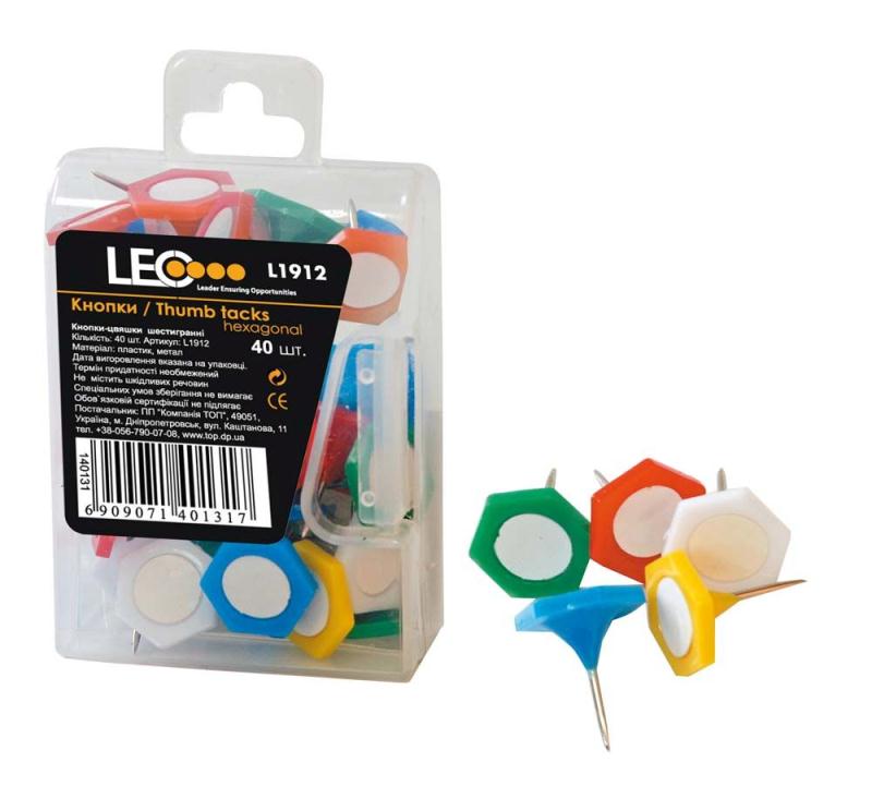 Кнопки шестигранные Leo 40шт. материал шляпки -пластик пластиковая коробка разноцветные