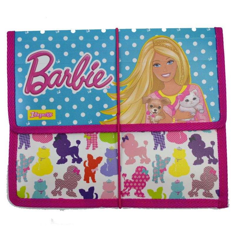 папка для тетрадей в5 пластик на резинке 1 вересня barbie disney 5см с тканевыми вставками  
