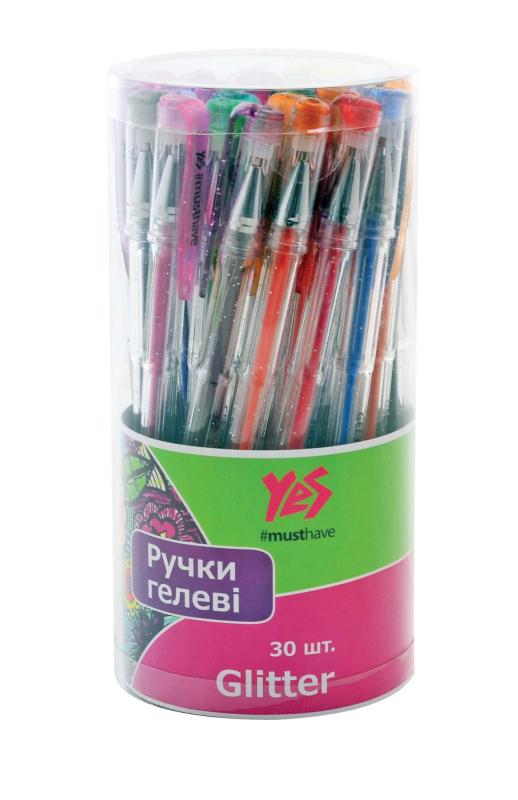 ручка гелевая yes glitter (0,7мм) стержень в ассортименте с блестками  