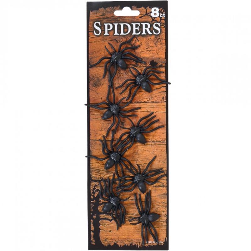 набор пауков для декора пластик 6,5х4см 8 шт. для хэллоуина 