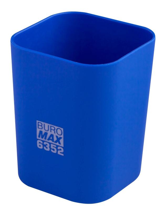 Стакан для ручек пластик 1 отделение квадратный Buromax Rubber Touch синий