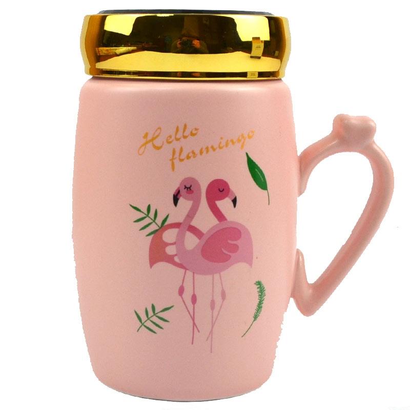 чашка керамическая с крышкой фламинго 500мл в ассортименте  