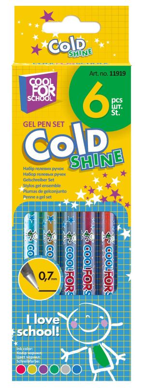 набор цветных ручек гелевые cool for school cold shine металлик 6 цв. (0,7мм)  