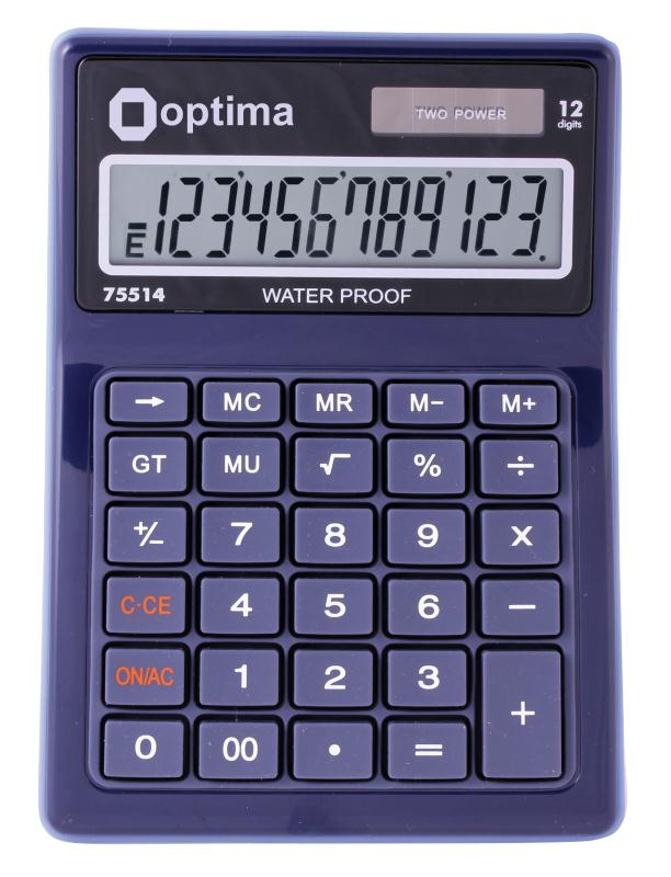 Калькулятор настольный Optima 75514 12 разрядов фиксированный угловой 170х119х26 черный водонепроницаемый