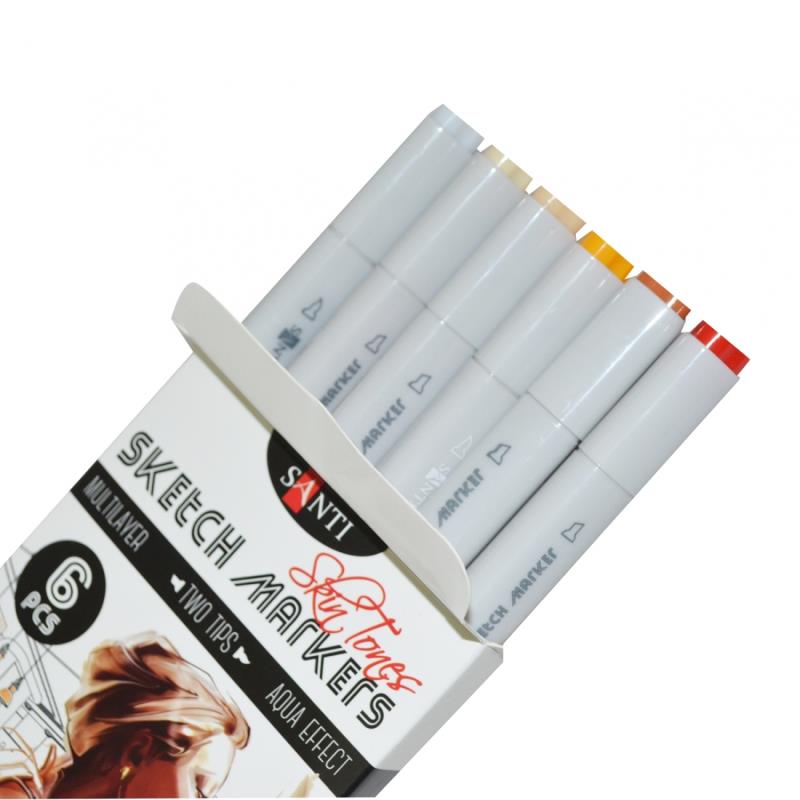 Набор маркеров для бумаги SANTI sketch Skin Tones 6шт. кисточка/клинообразный разноцветные 2-сторонних